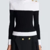 Long-sleeved two-tone knit top