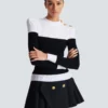 Long-sleeved two-tone knit top