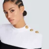 Long-sleeved two-tone knit top