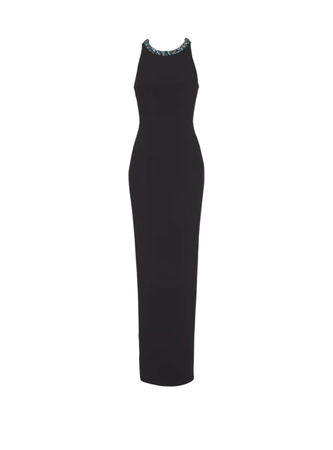 Long sleeveless dress in embroidered velvet