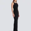 Long sleeveless dress in embroidered velvet