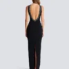 Long sleeveless dress in embroidered velvet