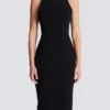 Long sleeveless dress in embroidered velvet