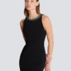 Long sleeveless dress in embroidered velvet