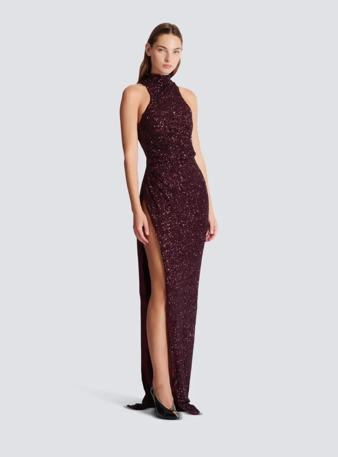 Long sleeveless sequin dress