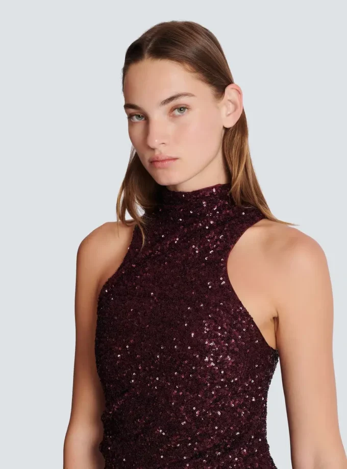 Long sleeveless sequin dress