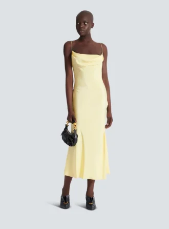 Long strappy dress in silk satin