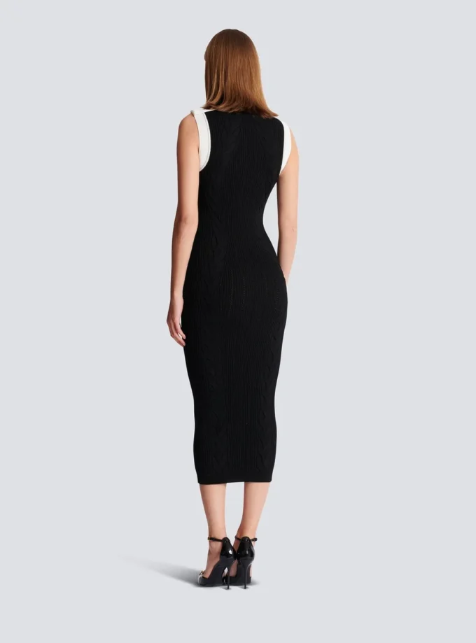 Long two-tone cable-knit dress