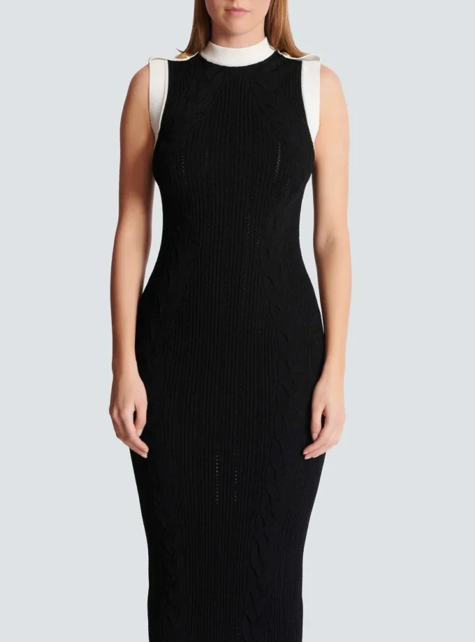 Long two-tone cable-knit dress