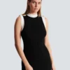 Long two-tone cable-knit dress