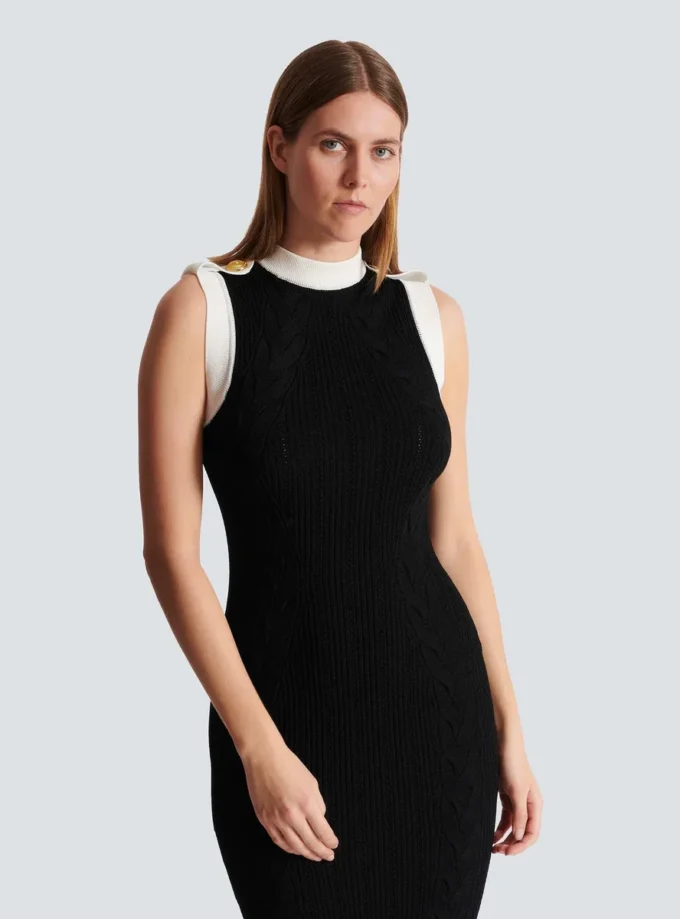 Long two-tone cable-knit dress