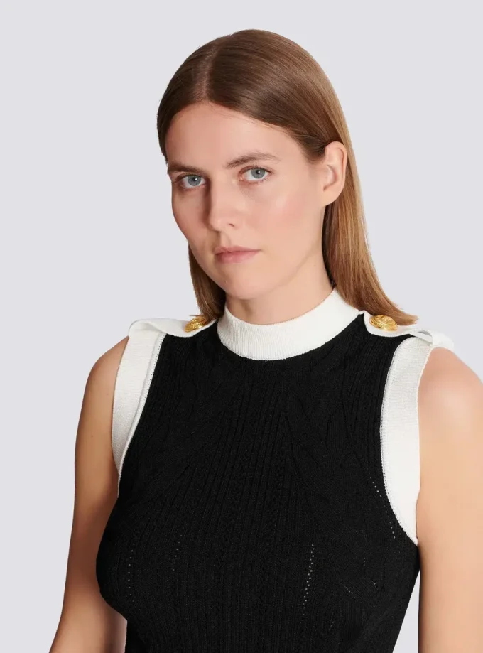 Long two-tone cable-knit dress