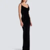 Long velvet dress with embellished straps