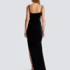 Long velvet dress with embellished straps