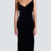 Long velvet dress with embellished straps
