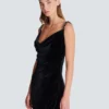 Long velvet dress with embellished straps