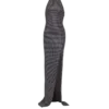 Long velvet halterneck dress with rhinestones