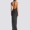 Long velvet halterneck dress with rhinestones
