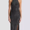 Long velvet halterneck dress with rhinestones