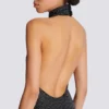 Long velvet halterneck dress with rhinestones