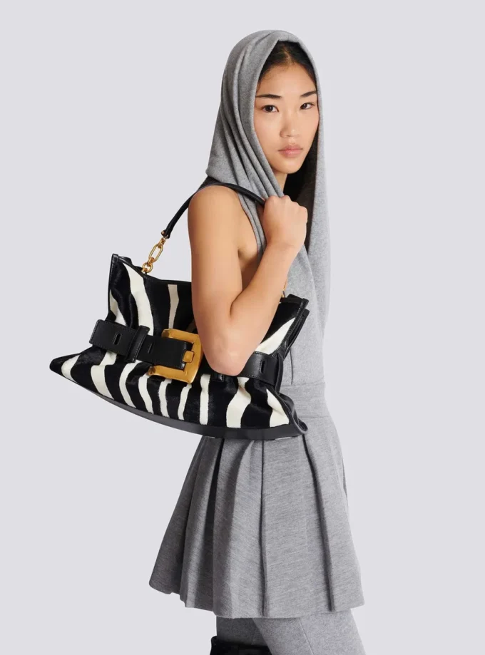 Medium Anthem bag in leather and zebra-print ponyskin