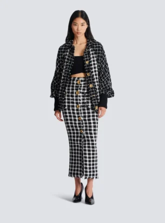 Oversized bomber jacket in mixed tweed