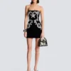 Paisley embroidered strapless dress