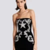 Paisley embroidered strapless dress