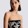 Paisley embroidered strapless dress