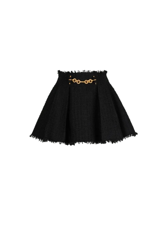 Pleated flared tweed skirt