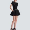 Pleated flared tweed skirt