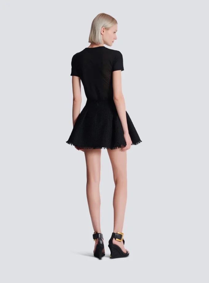 Pleated flared tweed skirt