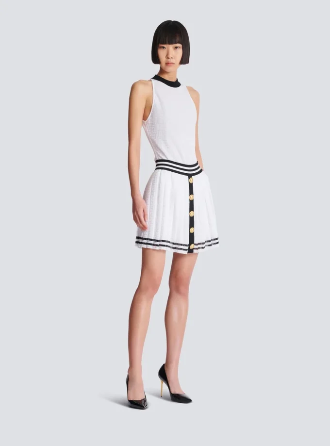 Pleated monogrammed knit skirt