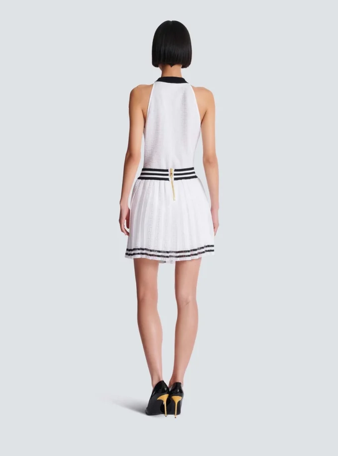 Pleated monogrammed knit skirt