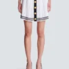 Pleated monogrammed knit skirt
