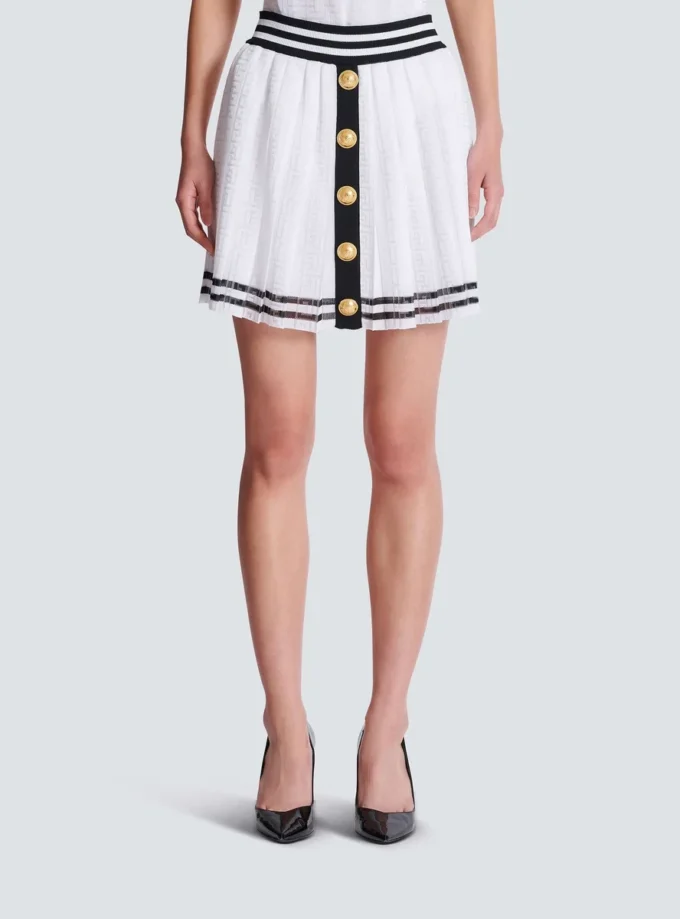 Pleated monogrammed knit skirt