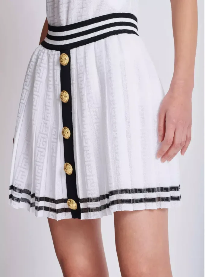 Pleated monogrammed knit skirt