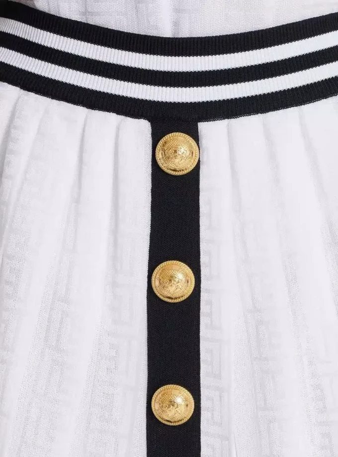 Pleated monogrammed knit skirt
