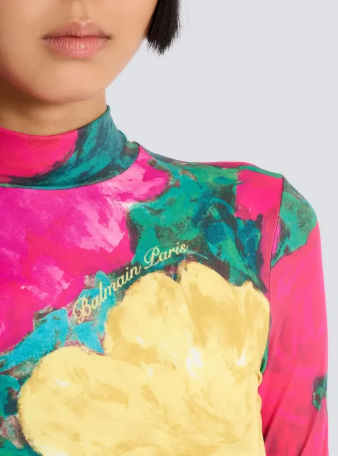 Printed high-neck top