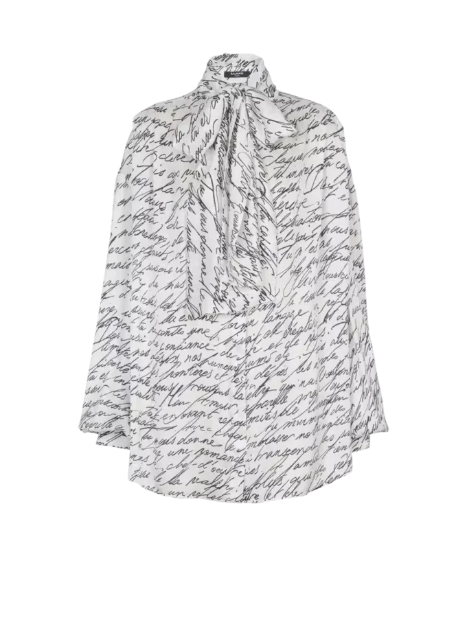 Pussy-bow shirt with “Love Letter” print
