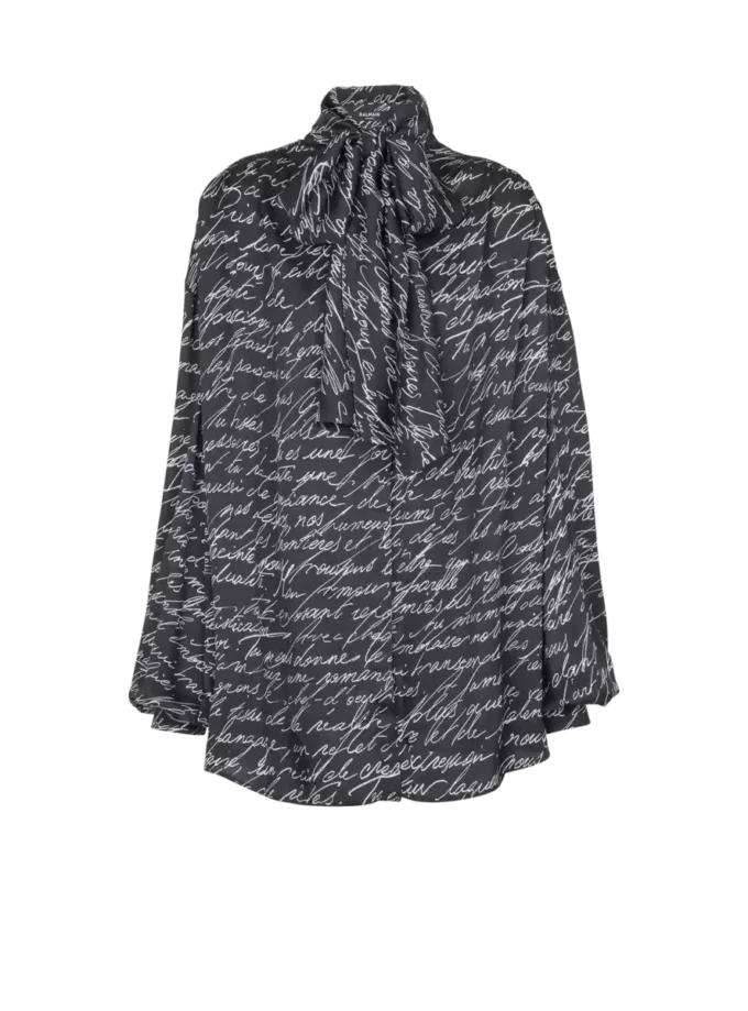 Pussy-bow shirt with “Love Letter” print