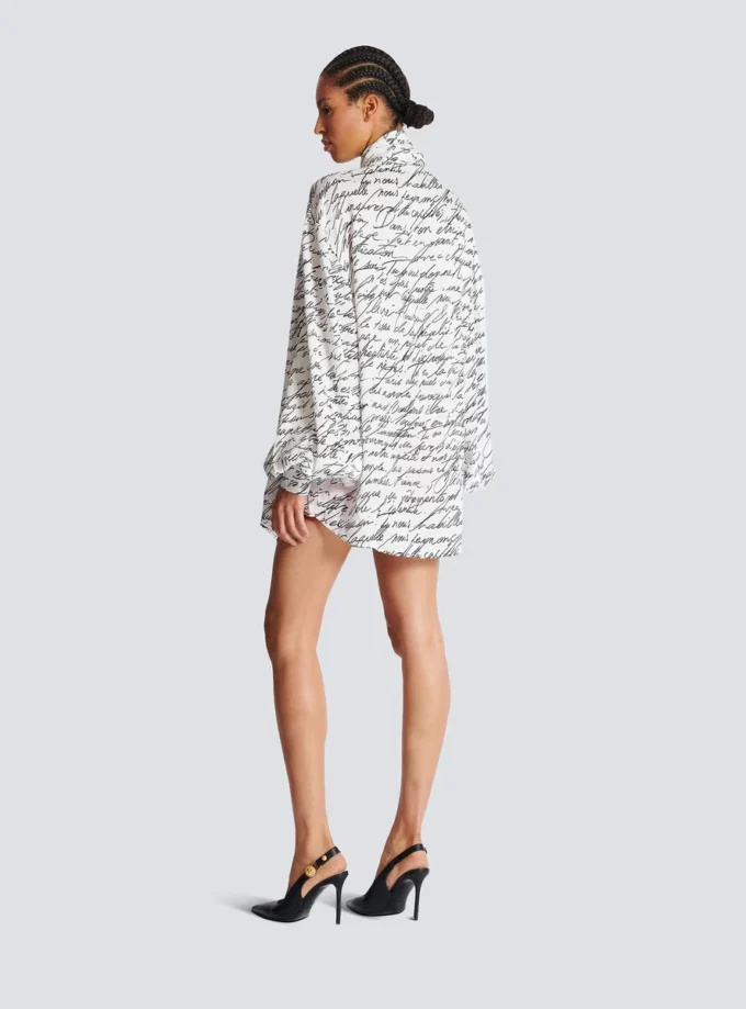 Pussy-bow shirt with “Love Letter” print