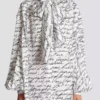 Pussy-bow shirt with “Love Letter” print