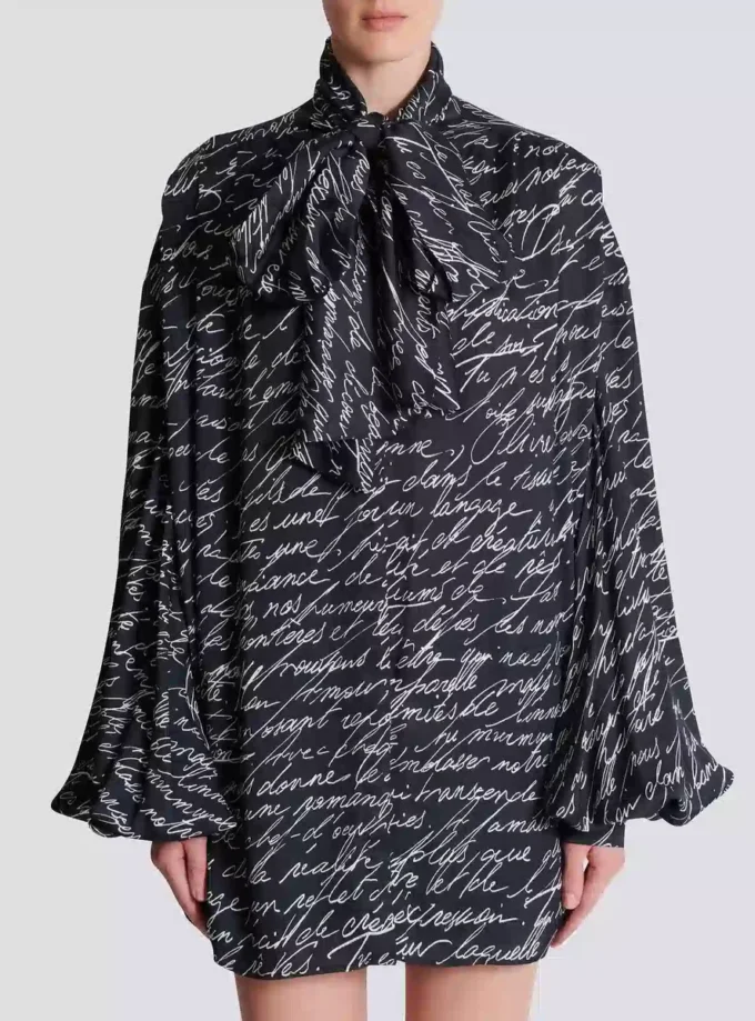 Pussy-bow shirt with “Love Letter” print