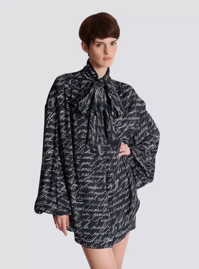 Pussy-bow shirt with “Love Letter” print