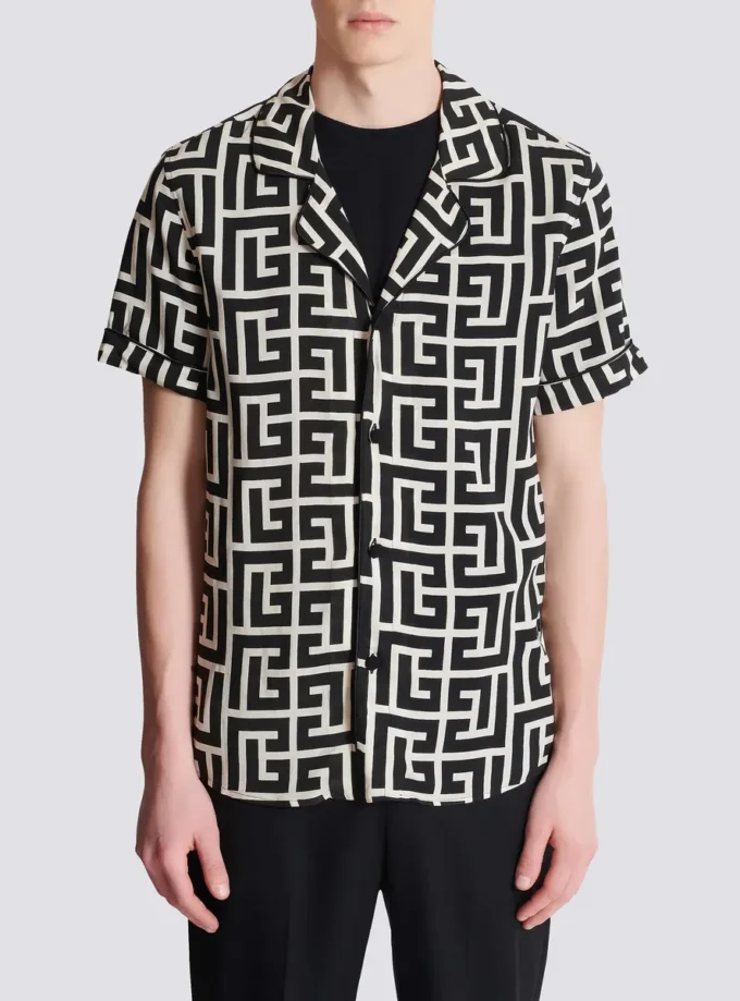 Pyjama shirt with monogrammed print