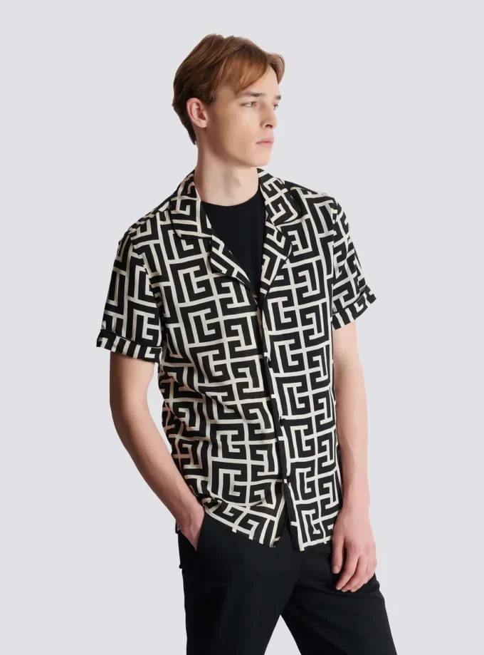 Pyjama shirt with monogrammed print