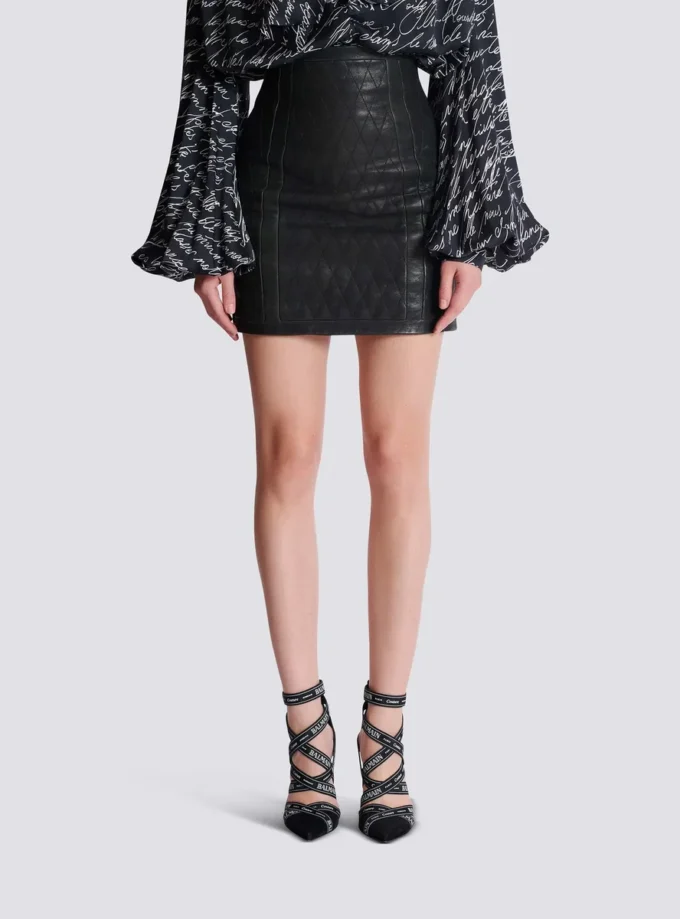 Quilted lambskin skirt with diamond motif