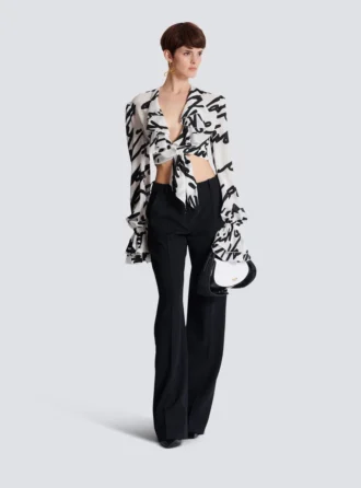 Ruffled love letter knotted crop shirt