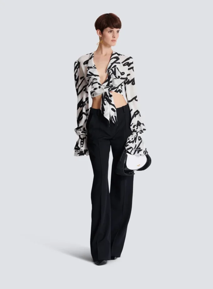 Ruffled love letter knotted crop shirt